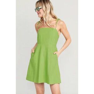 Old Navy Womens Size Large Mini Dress With Ties Green Classic Linen Boho Beachy‎